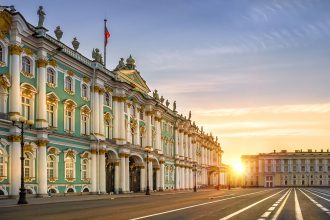Luxurious Palace in St. Petersburg, and the morning sun