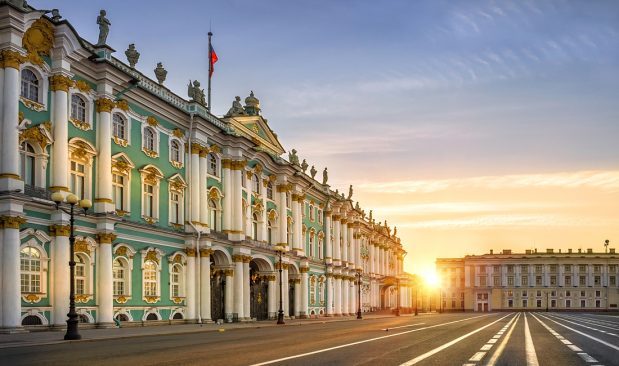 Luxurious Palace in St. Petersburg, and the morning sun